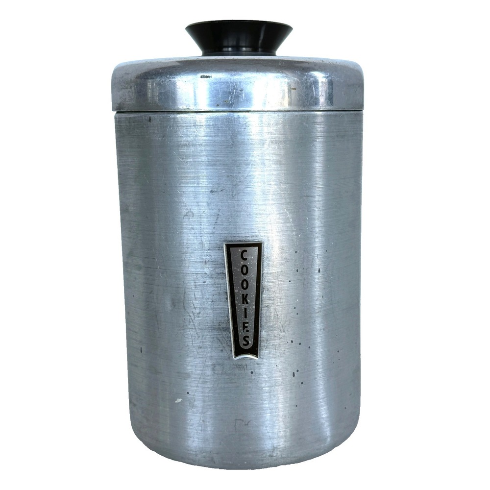 Kromex COOKIE Jar Aluminum Canister for COOKIES MCM Atomic Kitchen Vintage 1950s